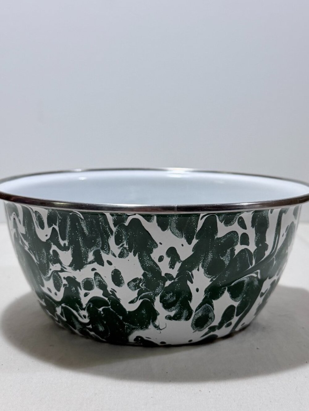 Green & White Enamel Swirl Speckled Cereal SOUP BOWL CAMPING.